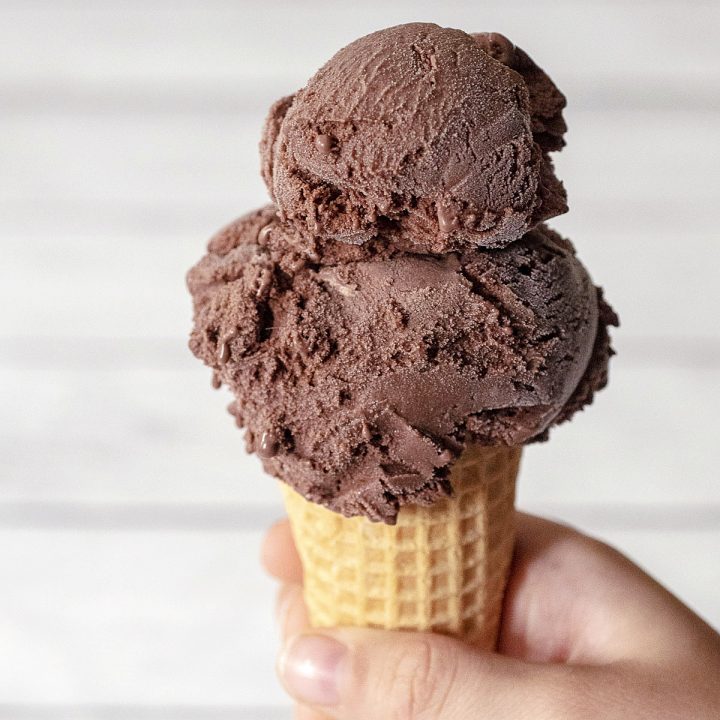 A chocolate ice cream cone